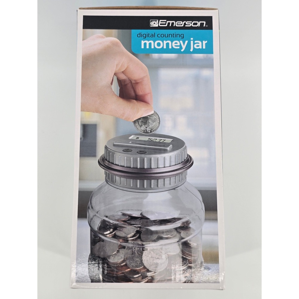 Emerson Digital Counting Money Jar Clear LCD Display Coin Bank A-23